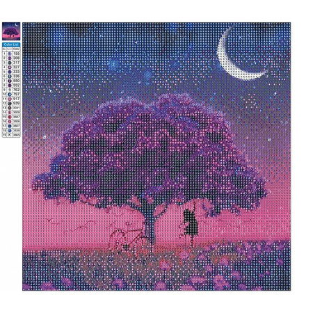 Diamant-Stickerei, rahmenlos, lila Baum, 30 x 30, Diamant-Mosaik, 5D