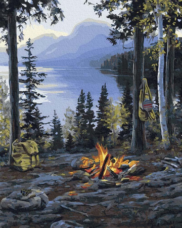 Lagerfeuer in den Bergen Malen nach Zahlen