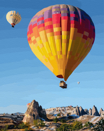 Bunte Luftballons über einer felsigen Landschaft Malen Nach Zahlen