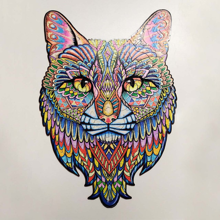WOOD PUZLE Holzpuzzle Katze Mit Tierelementen 190 Stk. Größe 450х310 mm