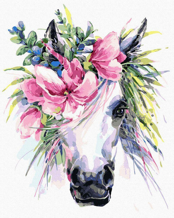 Einhorn in Blumen Malen nach Zahlen