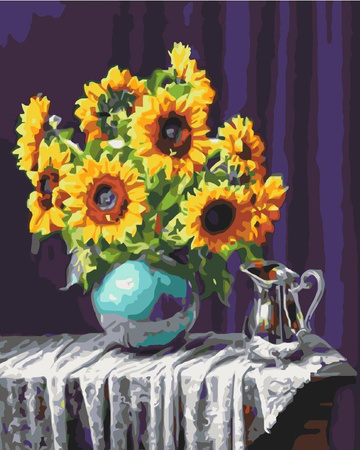 Sonnenblumen in einer Vase. Malen nach Zahlen