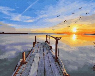 Sonnenuntergang an der Lagune Malen nach Zahlen ohne Rahmen
