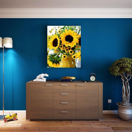 Sonnenblumen in der Vase Malen nach Zahlen ohne Rahmen
