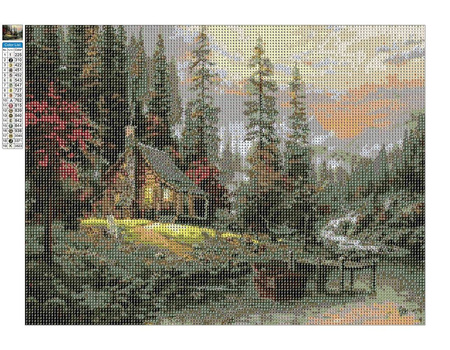 Diamant-Stickerei ohne Rahmen, Waldhaus am Fluss, 30 x 40, Diamant-Mosaik 5D