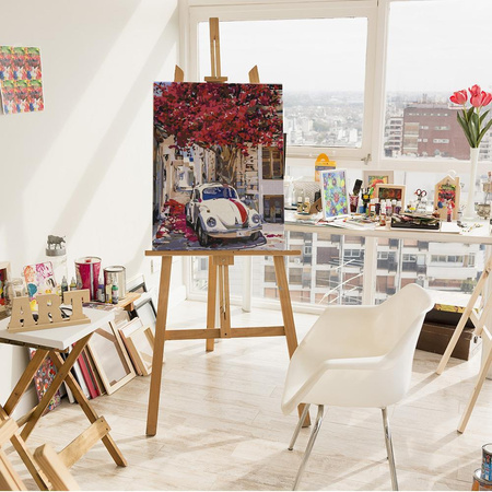 Autos auf einer blühenden Straße Malen nach Zahlen