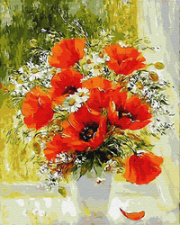 Mohnblumen und Gänseblümchen Malen Nach Zahlen