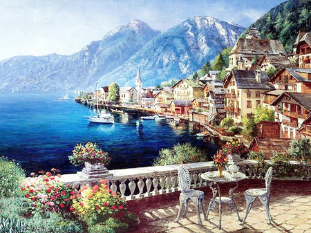 Ein Tisch am Meer 40x30cm Diamantmosaik