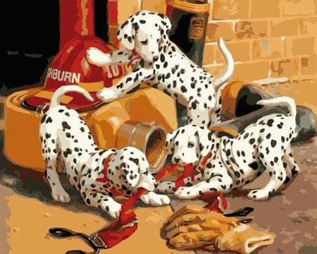 Freche Dalmatiner, die nach Zahlen malen