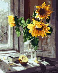 Sonnenblume auf der Fensterbank Malen nach Zahlen