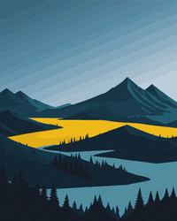 Eine moderne Berglandschaft mit gelber Wiese Malen Nach Zahlen