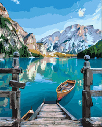 Boote auf einem Hochgebirgssee Malen nach Zahlen ohne Rahmen