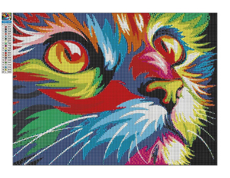 Diamant-Stickerei ohne Rahmen, bunte Katze, 30 x 40, Diamant-Mosaik 5D
