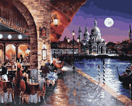 Ein Abendcafé in Venedig Malen nach Zahlen