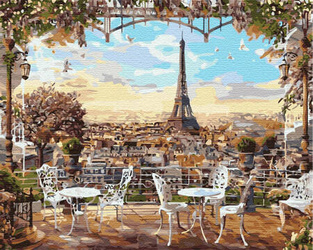 Café mit Blick auf den Eiffelturm Malen Nach Zahlen