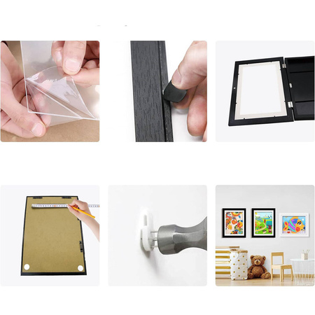 2x Künstlerischer Rahmen für Bilder und Fotos für Kinder, Holz, aufklappbar, Schwarz, A4, 34x25cm