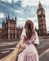 Das Mädchen führt ihn an der Hand - Big Ben Gemälde nach Zahlen