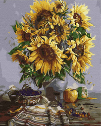Sonnenblumen und Handtuch. Malen nach Zahlen