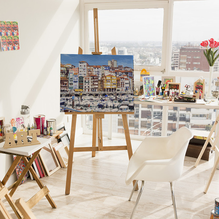 Ein malerischer Hafen mit bunten Mietshäusern Malen Nach Zahlen