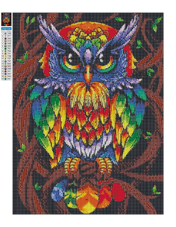 Diamant-Stickerei ohne Rahmen, Regenbogen-Eule, 30 x 40, Diamant-Mosaik 5D