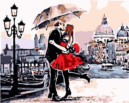 Paar unter dem Regenschirm Malen nach Zahlen