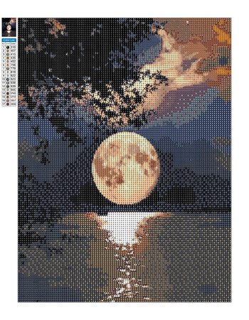 Diamantstickerei ohne Rahmen Mond über Wasser 30x40 Diamantmosaik 5D