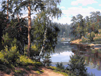 Diamantstickerei ohne Rahmen Wald Fluss Bach 30x40 Diamantmosaik 5D