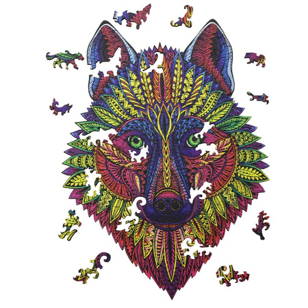 Holzpuzzle Der wilde Wolf mit tierischen Elementen 175 stk. 25x34 cm