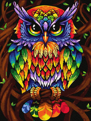 Diamant-Stickerei ohne Rahmen, Regenbogen-Eule, 30 x 40, Diamant-Mosaik 5D