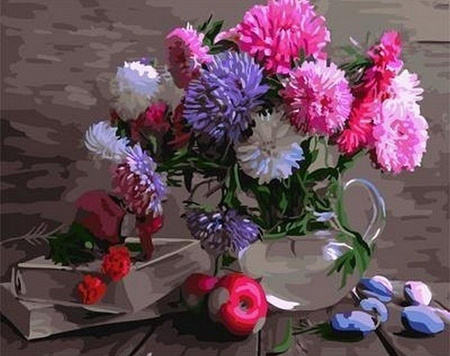 Mehrfarbige Astern, die nach Zahlen malen