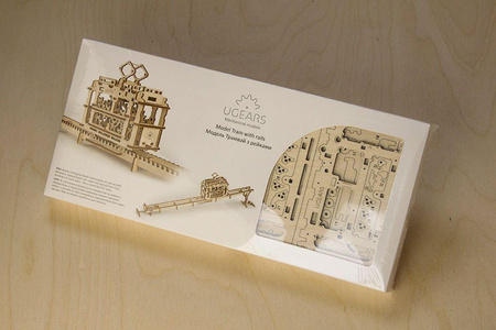 Straßenbahn auf Schienen. Mechanisches Modell zum Zusammenklappen