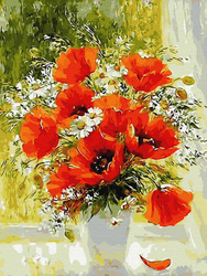 Diamantstickerei ohne Rahmen Mohnblumen und Gänseblümchen 30x40 Diamantmosaik 5D