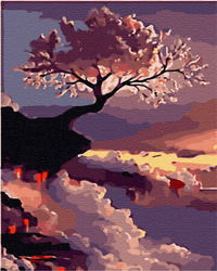Sakura auf dem Felsen Malen nach Zahlen