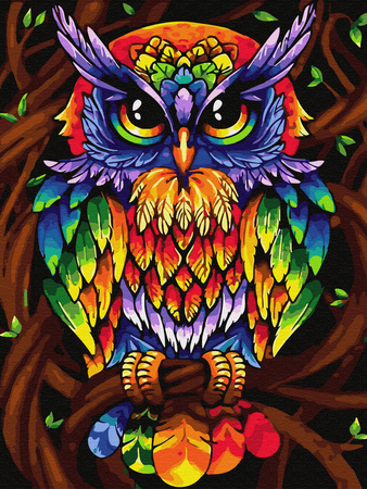 Diamant-Stickerei ohne Rahmen, Regenbogen-Eule, 30 x 40, Diamant-Mosaik 5D