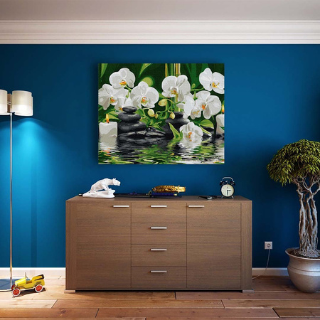 Orchideen in stillem Wasser 30x40 Malen nach Zahlen