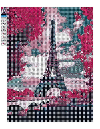 Diamantstickerei ohne Rahmen Romantischer Eiffelturm 30x40 Diamantmosaik 5D