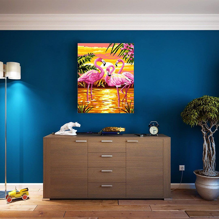 Flamingos bei Sonnenuntergang Malen nach Zahlen