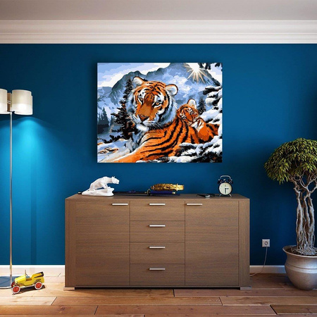 Muttertiger und Tigerjunges malen nach Zahlen