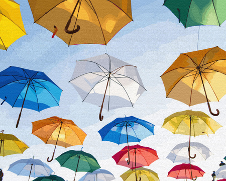 Bunte Regenschirme am blauen Himmel Malen Nach Zahlen