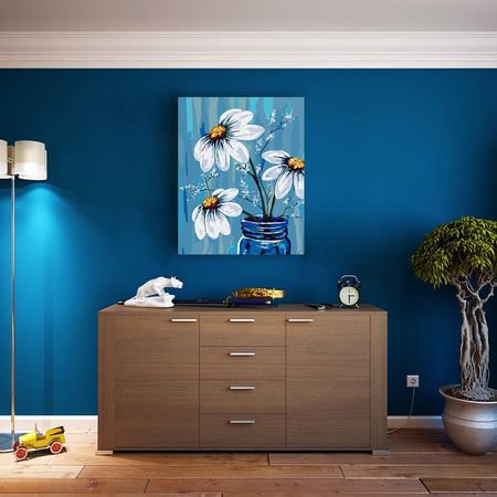 Kamillen auf blauem Grund Malen Nach Zahlen