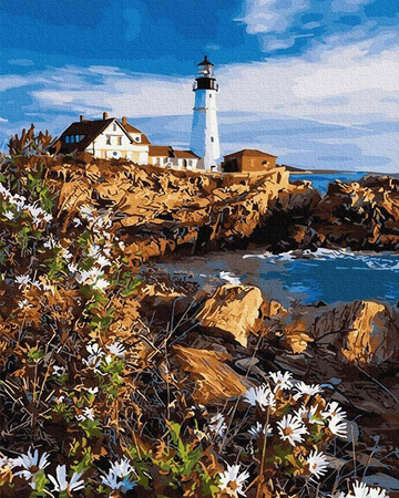 Der Leuchtturm an der Küste. Malen nach Zahlen