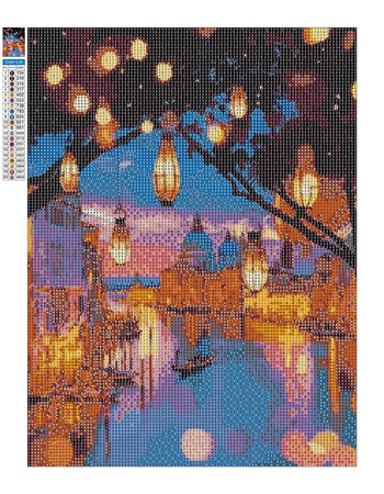 Diamant-Stickerei, rahmenlose Nachtlichter von Venedig, 30 x 40, Diamant-Mosaik 5D
