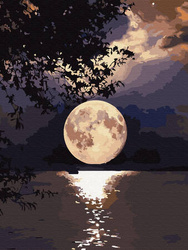 Diamantstickerei ohne Rahmen Mond über Wasser 30x40 Diamantmosaik 5D