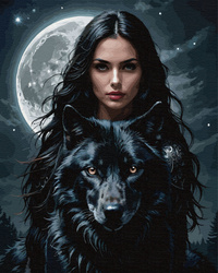 Nachtjäger mit Wolf im Mondlicht Malen Nach Zahlen