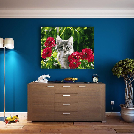 Kätzchen in Blumen Malen nach Zahlen