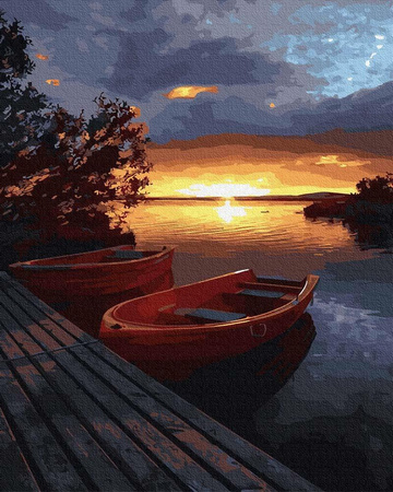 Sonnenuntergang über dem Wasser Malen nach Zahlen