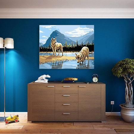 Wölfe im See Malen nach Zahlen