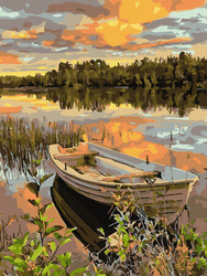 Diamantstickerei ohne Rahmen Boot bei Sonnenuntergang 30x40 Diamantmosaik 5D