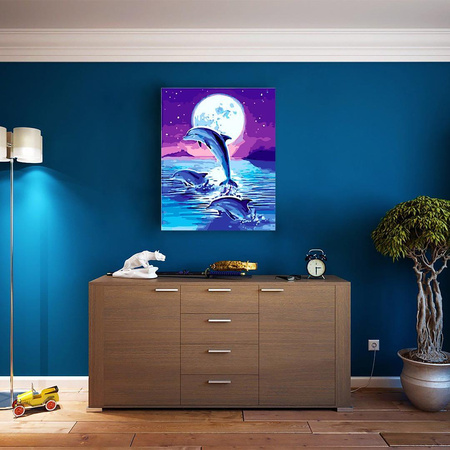 Delfine unter dem Mond Malen nach Zahlen