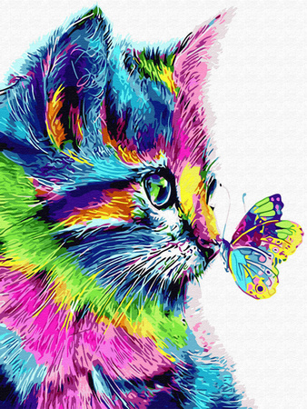 Diamant-Stickerei, rahmenlos, Regenbogen-Katze mit Schmetterling, 30 x 40, Diamant-Mosaik 5D